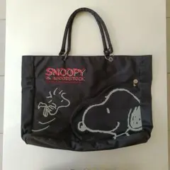 SNOOPY スヌーピー トートバッグ キャンバス ブラック 大容量