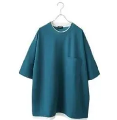 美品 メンズ Tシャツ Mサイズ カットソー レイヤード ターコイズ 無地