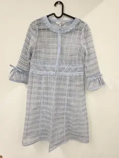 Super Beauty スパンコール刺繍 格子柄 ノーカラーコート9号