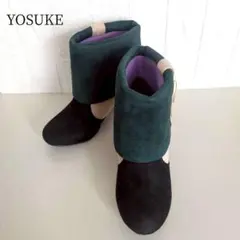 美品✨YOSUKE 配色デザイン ショートブーツ ブーティ【Ｍ】太ヒール 秋冬