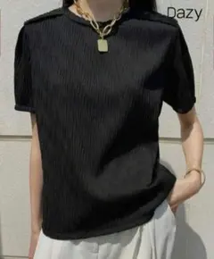 Dazy ウェーブ プリーツ加工 クルーネック Tシャツ XL 黒のサムネイル