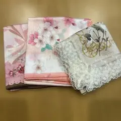 花柄レース付きハンカチ3セット