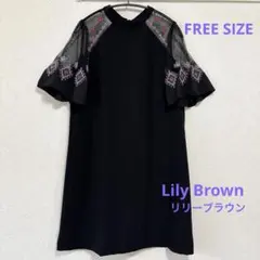 Lily Brownリリーブラウン クロスステッチ刺繍ワンピース ドレスブラック