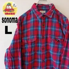 USA古着 sonoma ネルシャツ　L ライトブルー　レッド　チェック