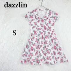 【ダズリン】レディース 半袖 ミニ丈ワンピース 花柄 S ピンク コットン100のサムネイル