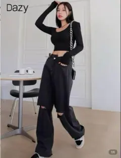 【匿名配送】デニム　ダメージジーンズ　黒　ジーパン　S shein シーイン