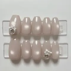 【現品】ネイルチップ 韓国風 マグネット シンプル ベージュ ハート 大人