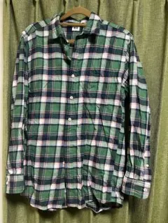 UNIQLO M グリーン系チェック長袖シャツ　フランネル