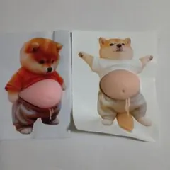 ☓　お腹　ぽっこり　シリコン　ぷにぷに　ステッカー　柴犬　シール　2枚