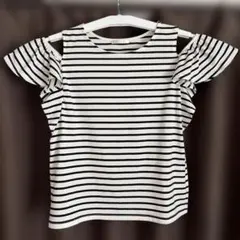 ★FUN ボーダー柄 オープンショルダー フリル袖 Tシャツ★のサムネイル