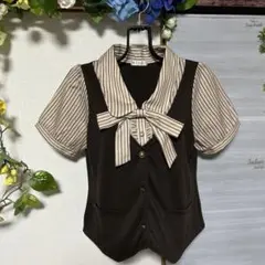 美品 axes femme ストライプ 半袖 ブラウス ベスト Mサイズ 柔らか