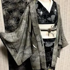 【NEW】 美品♡ 渋好み グラデーション かっこいい松と絞り柄 薄手羽織