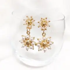 No.271 パールフラワーピアス ゴールド 韓国 上品 花