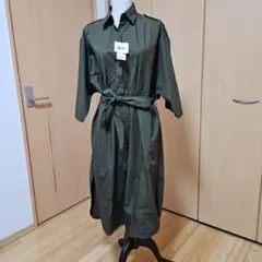 ユニクロC　オーバーサイズシャツワンピ5分袖　オリーブMサイズ
