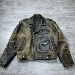 vintage Trojan ダブルライダースジャケット エイジングレザー 40