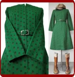 古着♪レトロ・緑ニットモッズワンピ♪70年代60年代ヴィンテージ昭和アンティーク