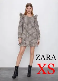 ZARA✳︎フリルトリム付きチェック柄ワンピース