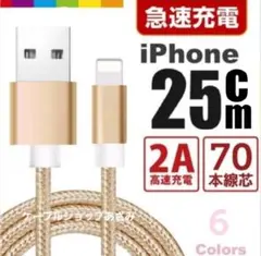 iPhone 充電器 ライトニング ケーブル 充電 コード 25cmゴールド