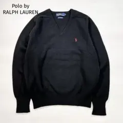 ポロバイラルフローレン 黒 ニット セーター M ポニー刺繍 Vネック