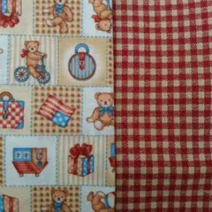 生地 2枚 はぎれ カントリー くま チェック はぎれ カットクロス