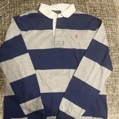 ラルフローレン　ラガーシャツ　ブルー&グレー　L/G14-16