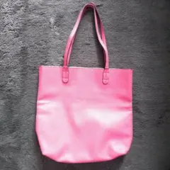 花柄×ピンク　リバーシブル　トートバッグ　サブバックにも　合成皮