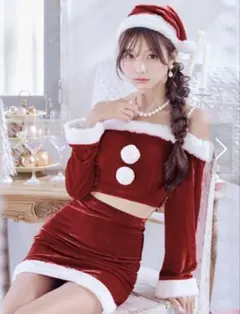 サンタコスプレ オフショルダー ベルベット