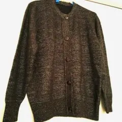 昭和レトロ　前ボタン　カーディガン　丸首　茶色　ラメ　М(フリーサイズ)❣