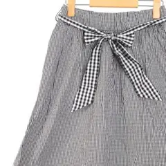 【美品】ザラ ギンガムチェック リボン付きロングスカート フレア M