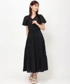 2wayティアードデザイン ブラックロングワンピースのサムネイル