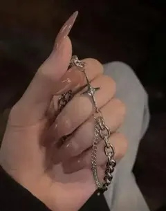 Y2K シルバー チェーンブレスレット クロスモチーフ