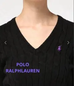 美品✳︎ポロラルフローレンカシミヤ混ケーブルセーターニットブラックVネックS正規品