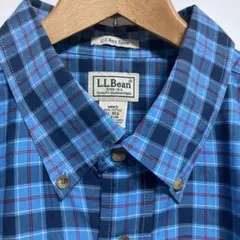 美品LL.Bean ブルー×ライトグレー　USタータンチェック長袖シャツＯサイズ