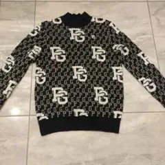 PEARLY GATES 長袖ニット モノグラム柄 ブラック×ホワイト 0