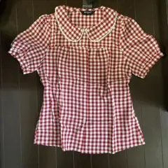 Allegra K 赤チェック柄 半袖シャツ S