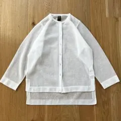 バトナー BATONER ノーカラー メッシュ シースルー カーディガン 白のサムネイル