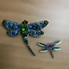 ブローチ 蜻蛉 トンボ エメラルド グリーン 2個セット