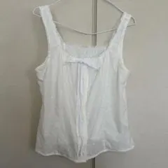 ノースリーブ ブラウス トップス レディース ガーリー リボン 白 L