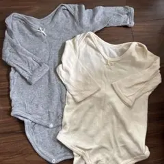 長袖ボディスーツ2枚セット（グレー・アイボリー）