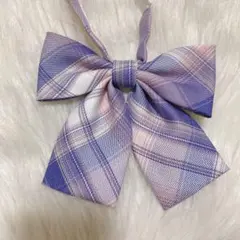 【リボン　チェックX22】紫色とピンク　スクールリボン　制服リボン