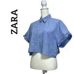 ZARA ザラ ショート丈 ストライプコットンシャツ クロップド丈 M