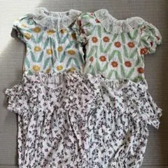 フリル付き花柄ロンパース4着セット バースデイ コトリ 双子