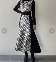 NOMAE ダイヤ柄チェックニットワンピース