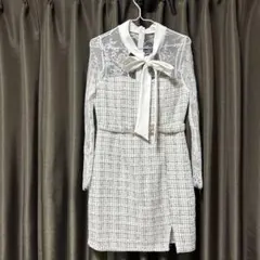 ホワイトレースツイードミニドレス