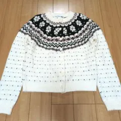 XS ユニクロ イネス ジャカードクルーネックカーディガン アイボリー 長袖