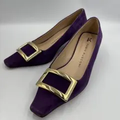 【美品】ファビオルスコーニ スエード パンプス パープル 37 ゴールドバックル