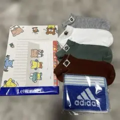 【新品】adidasミニタオル・可愛いレターセット・無地ソックス 15cm