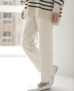 グローバルワーク デニムテーパードパンツ オフホワイト S