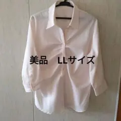 美品　薄ピンク ストライプ 七分袖シャツ　LL ノーアイロン