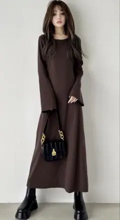 なお様専用★GRL グレイル★フレアスリーブリブニットワンピース★ブラウン